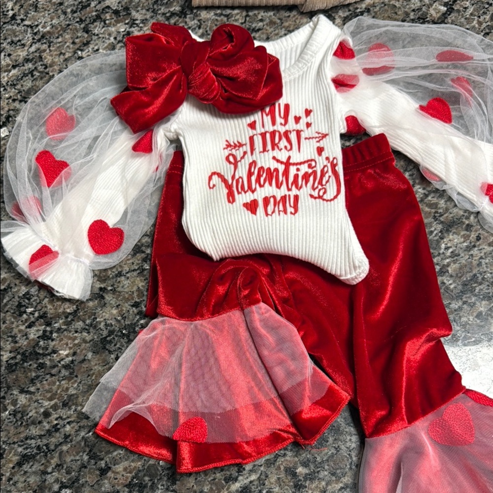Valentine's Day Baby Outfit with Red Hearts